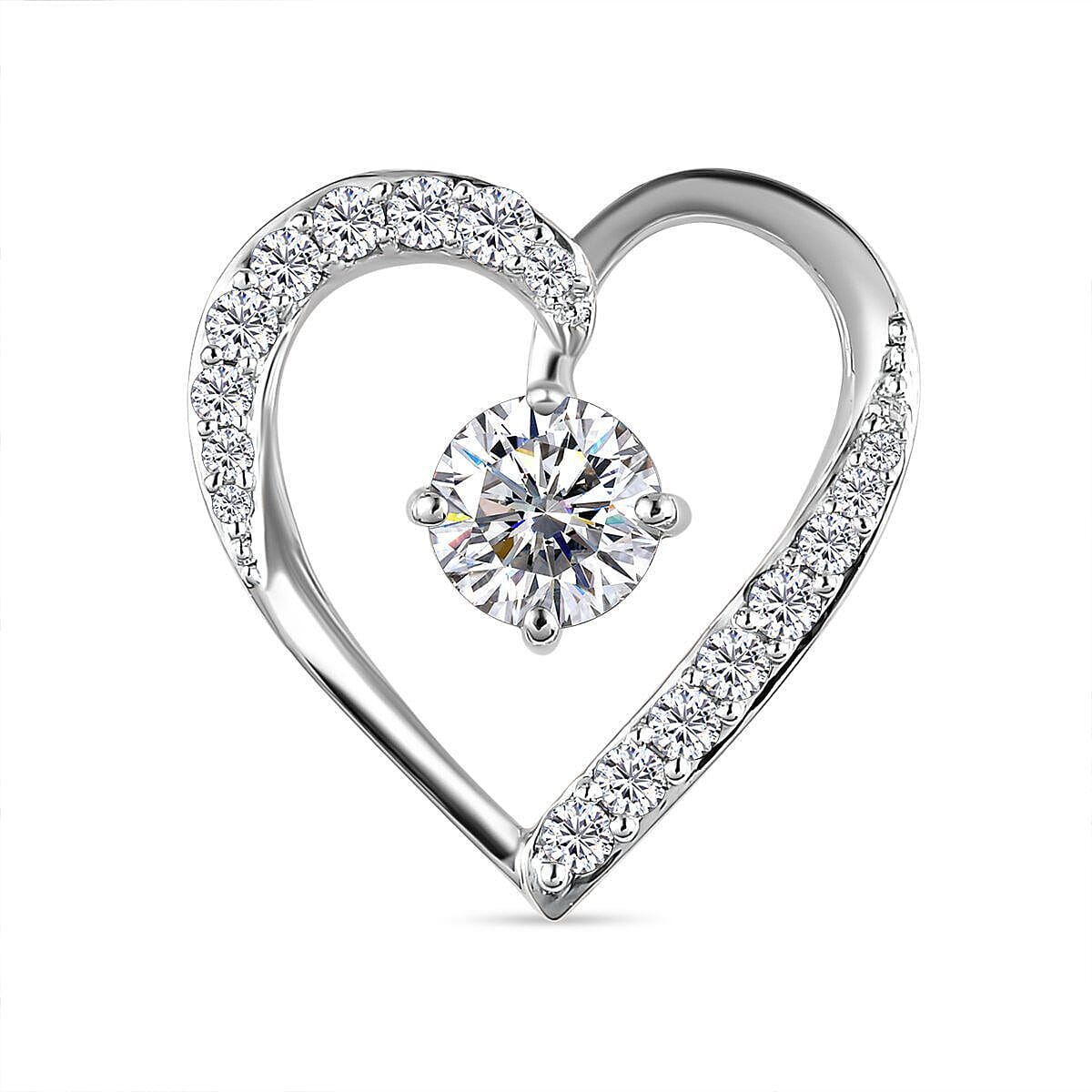 9K White Gold Moissanite Heart Pendant 1.07 Ct