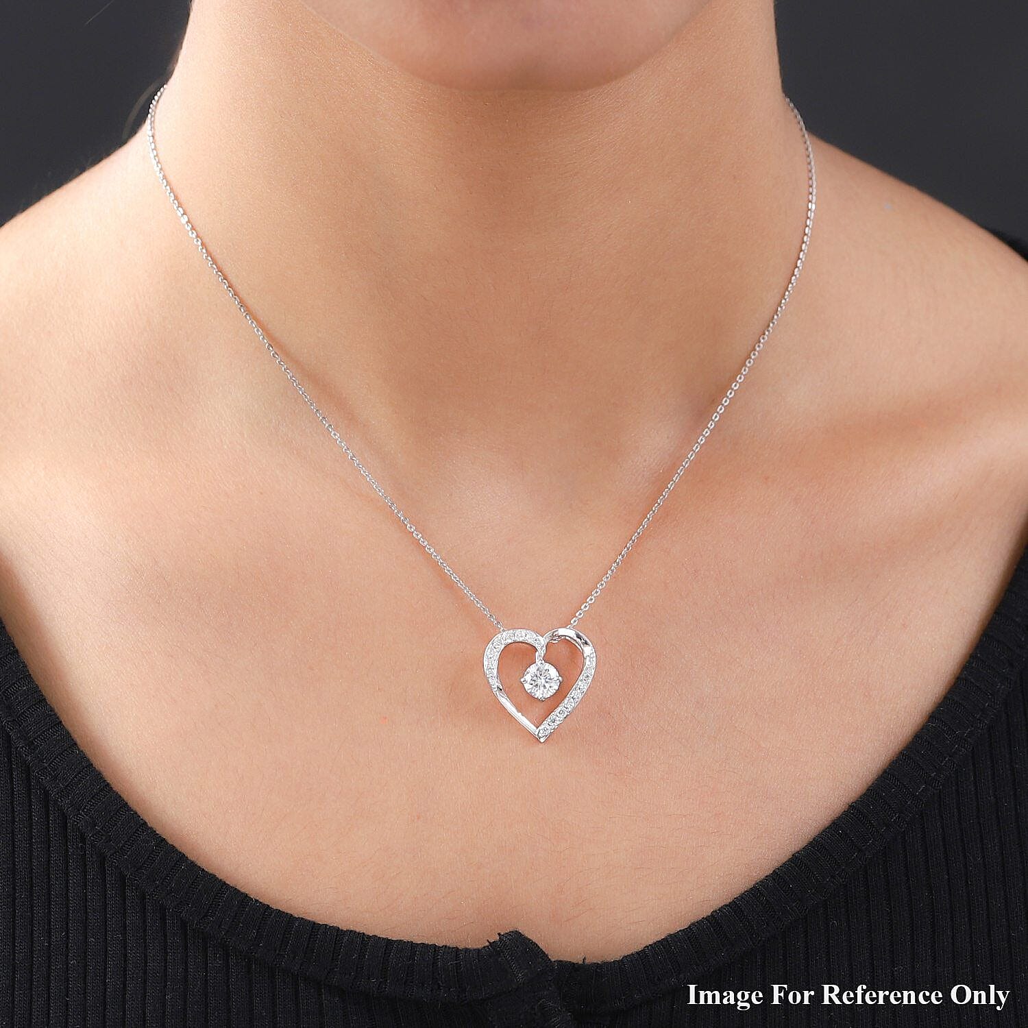 9K White Gold Moissanite Heart Pendant 1.07 Ct