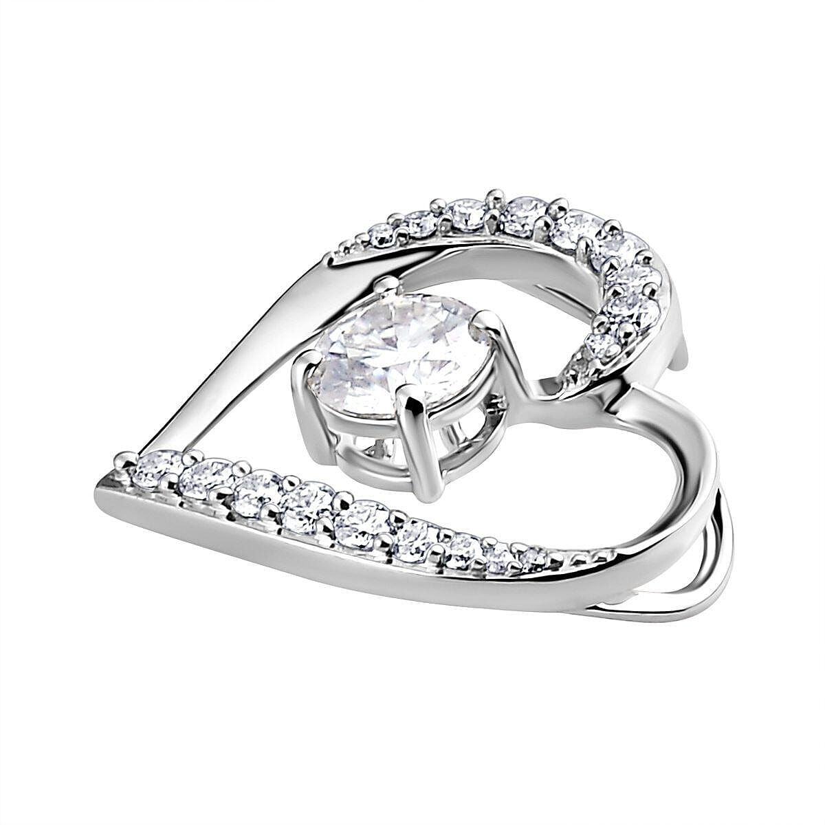 9K White Gold Moissanite Heart Pendant 1.07 Ct