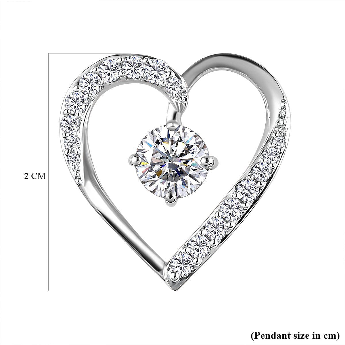 9K White Gold Moissanite Heart Pendant 1.07 Ct