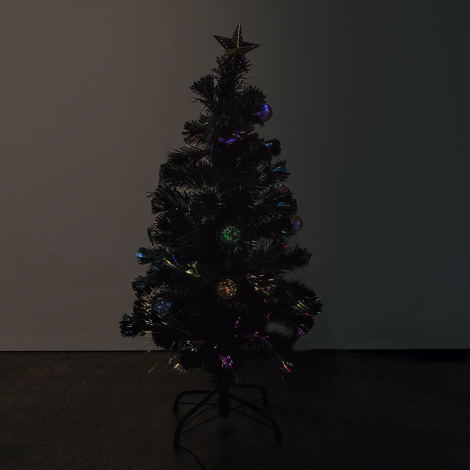 LED Bauble & Star Fibre Optic Tree (Approx 3ft)
