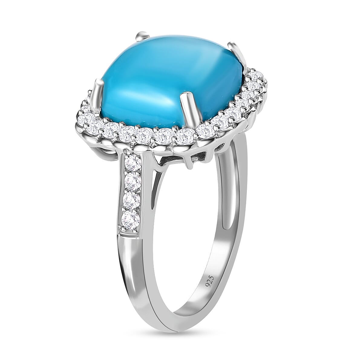 Arizona Sleeping Beauty Turquoise and Natural Zircon Ring in Platinum Overlay Sterling Silver 5.7 Ct.