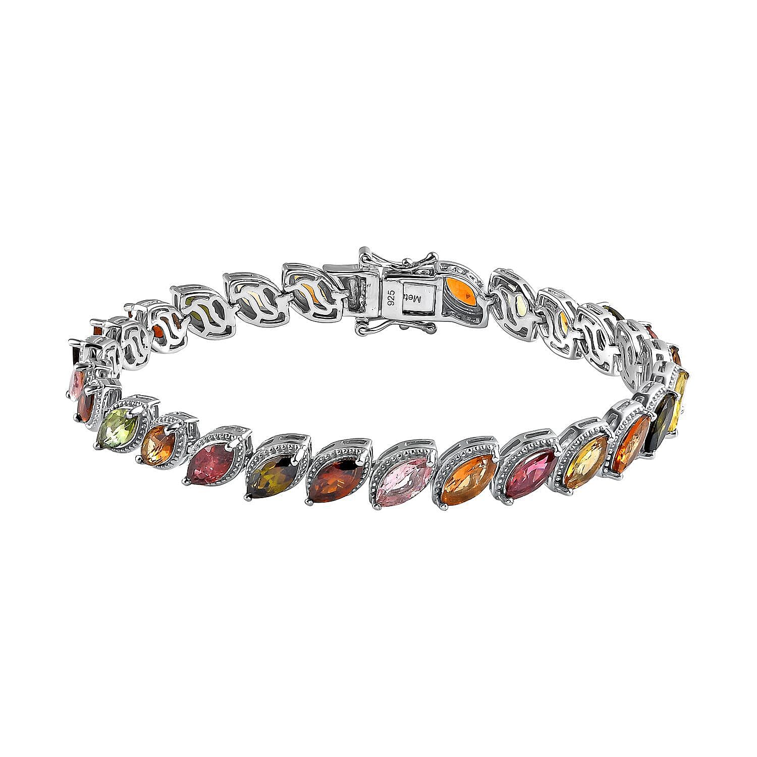 Rainbow Tourmaline Bracelet (Size - 7.5) in Platinum Overlay Sterling Silver 13.36 Ct, Silver Wt. 16.50 Gms.