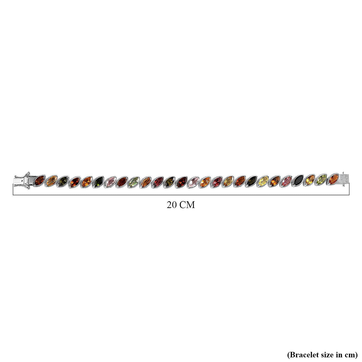 Rainbow Tourmaline Bracelet (Size - 7.5) in Platinum Overlay Sterling Silver 13.36 Ct, Silver Wt. 16.50 Gms.