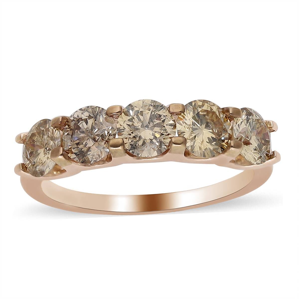 14K Rose Gold SGL Certified Natural Champagne Diamond (I1-I2) 5 Stone Ring 1.00 Ct