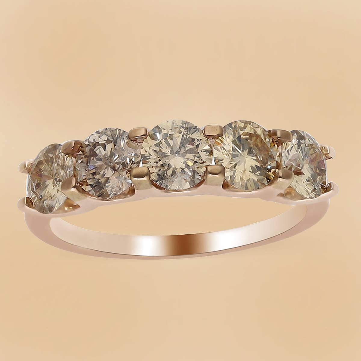 14K Rose Gold SGL Certified Natural Champagne Diamond (I1-I2) 5 Stone Ring 1.00 Ct