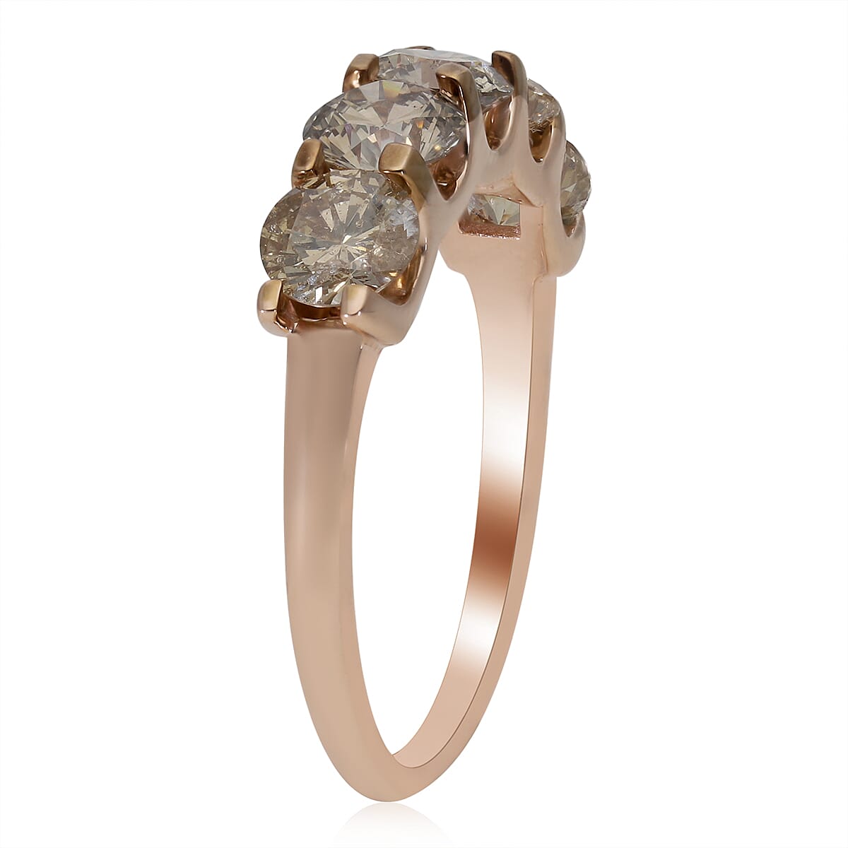 14K Rose Gold SGL Certified Natural Champagne Diamond (I1-I2) 5 Stone Ring 1.00 Ct