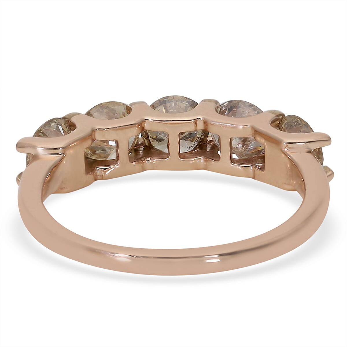 14K Rose Gold SGL Certified Natural Champagne Diamond (I1-I2) 5 Stone Ring 1.00 Ct