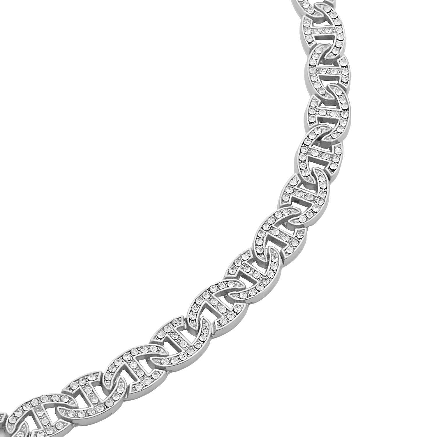 White Austrian Crystal Anchor Chain Necklace (Size - 20) in Silver Tone