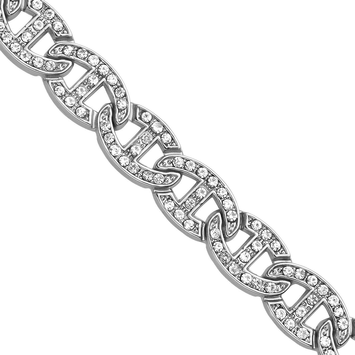White Austrian Crystal Anchor Chain Necklace (Size - 20) in Silver Tone