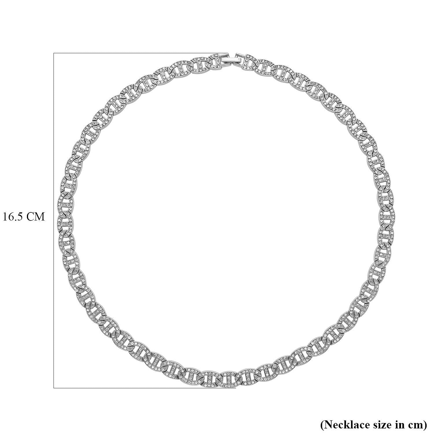 White Austrian Crystal Anchor Chain Necklace (Size - 20) in Silver Tone