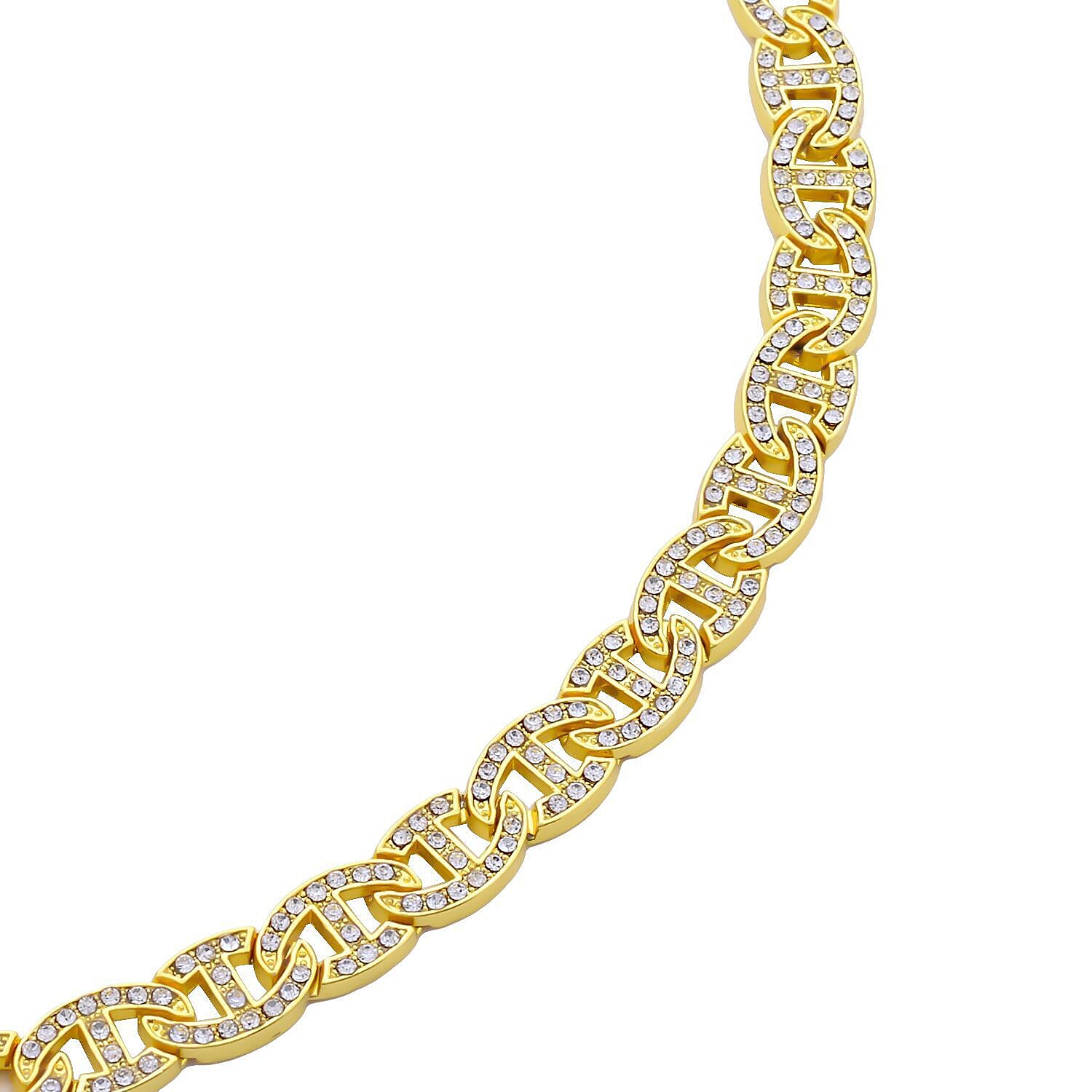 White Austrian Crystal Anchor Chain Necklace (Size - 20) in Gold Tone