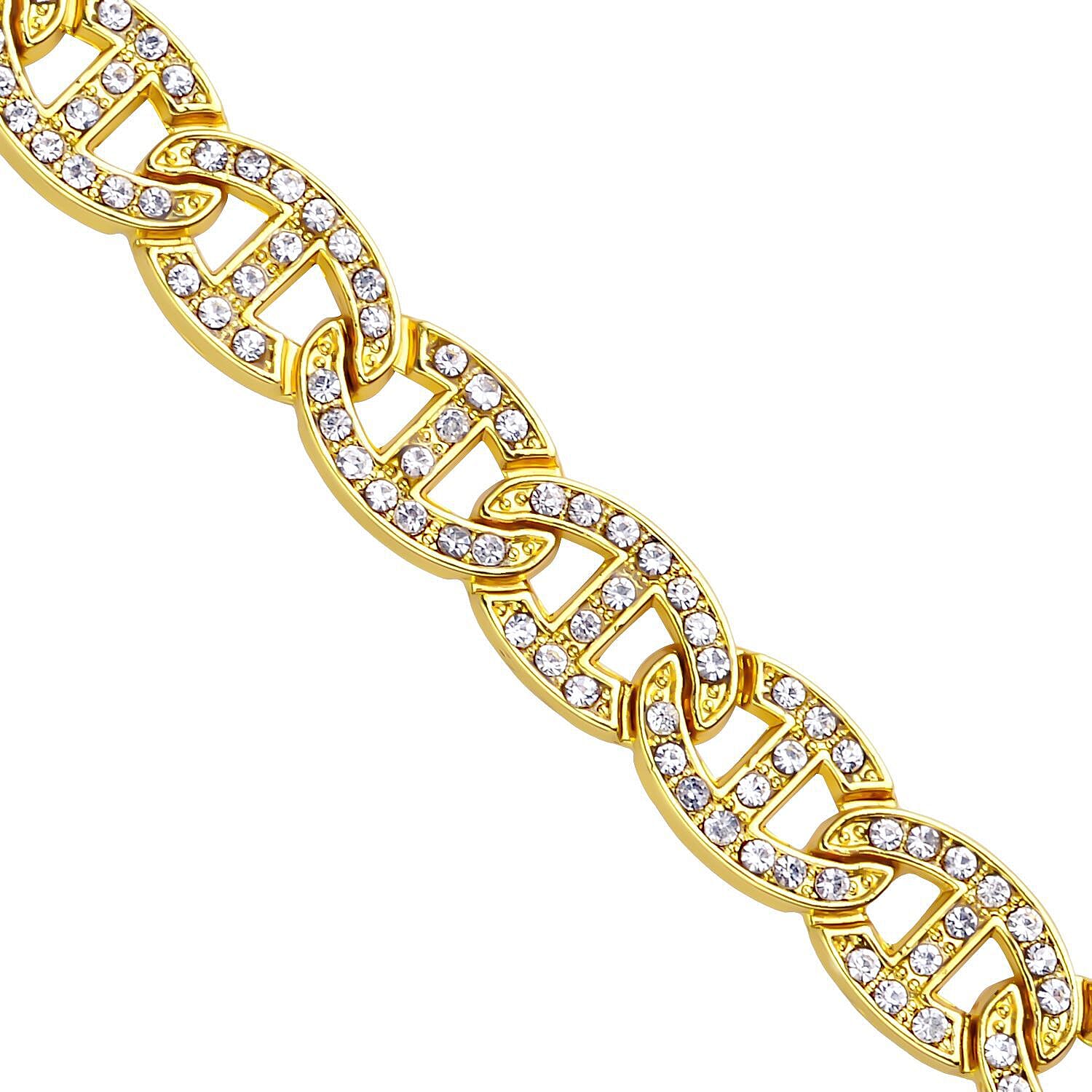 White Austrian Crystal Anchor Chain Necklace (Size - 20) in Gold Tone
