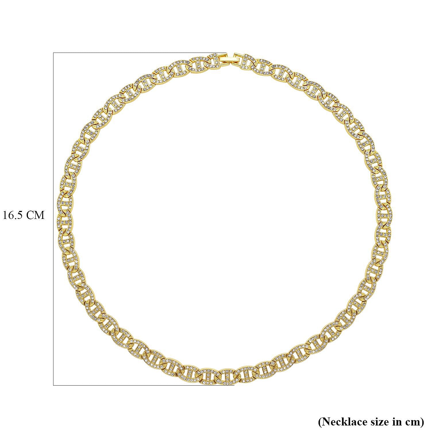 White Austrian Crystal Anchor Chain Necklace (Size - 20) in Gold Tone