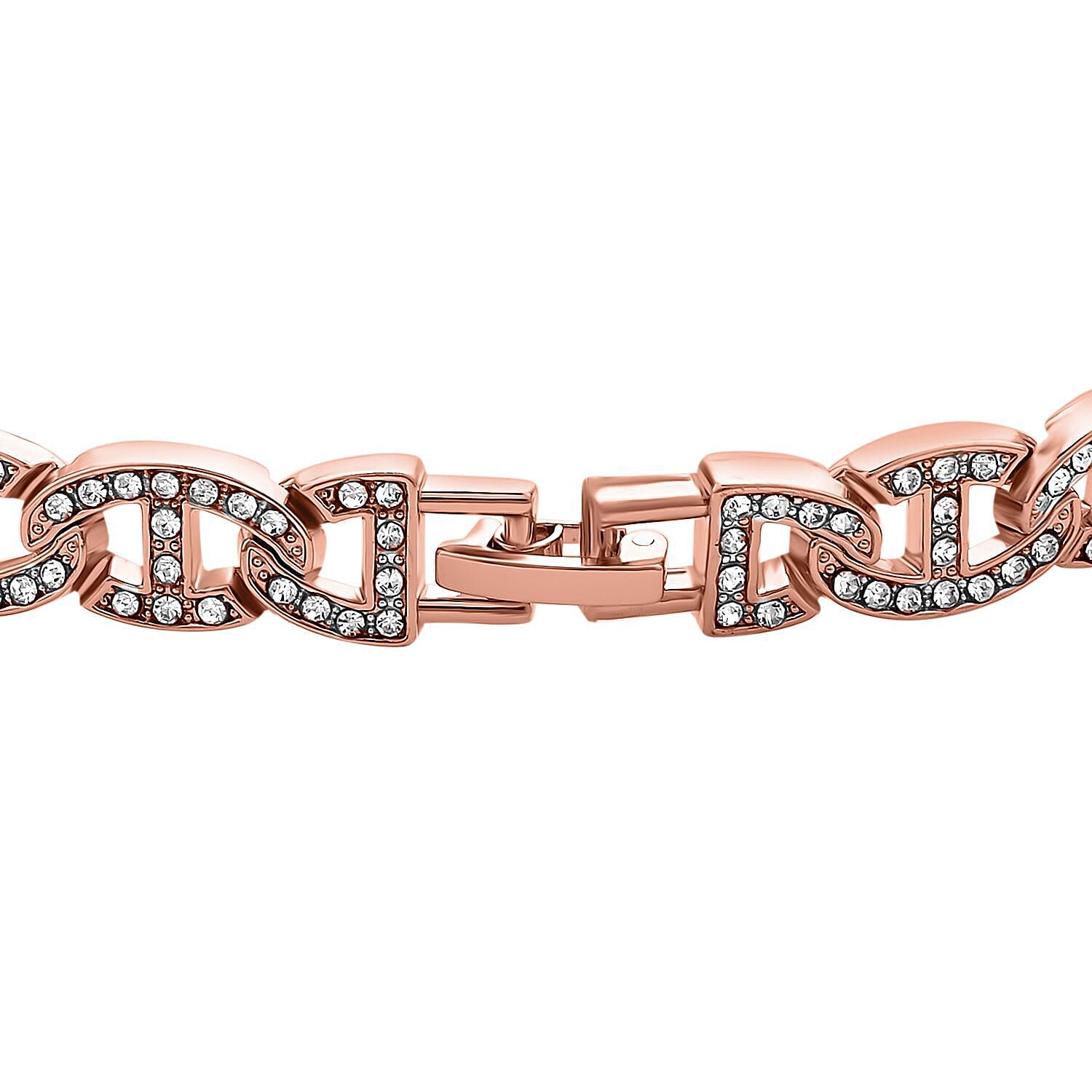 Doorbuster - Designer inspired White Austrian Crystal Studded  Bracelet (Size 7.5) in Rose Gold Tone