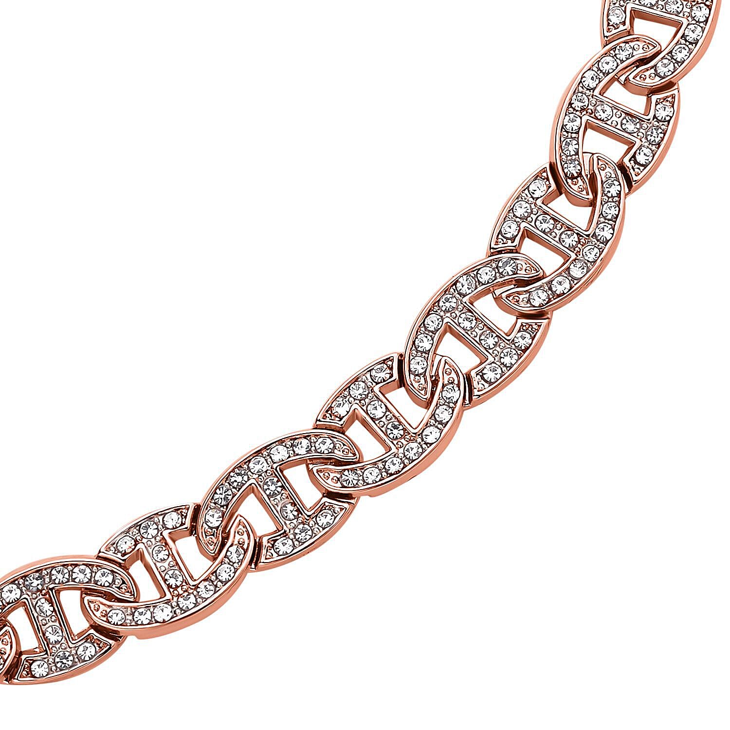 Doorbuster - Designer inspired White Austrian Crystal Studded  Bracelet (Size 7.5) in Rose Gold Tone