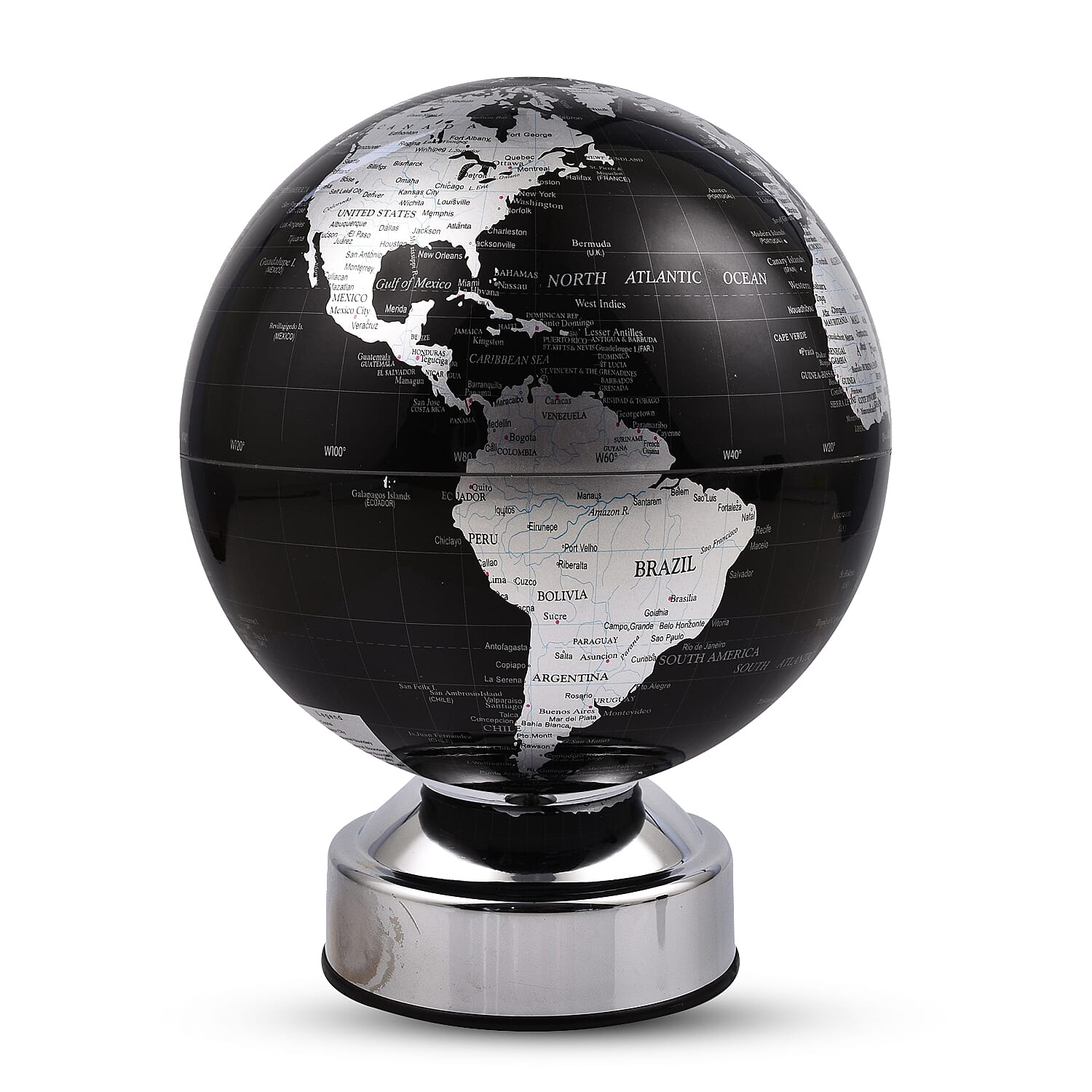 Black and Silver Rotating Globe (Size 15cm Dia)