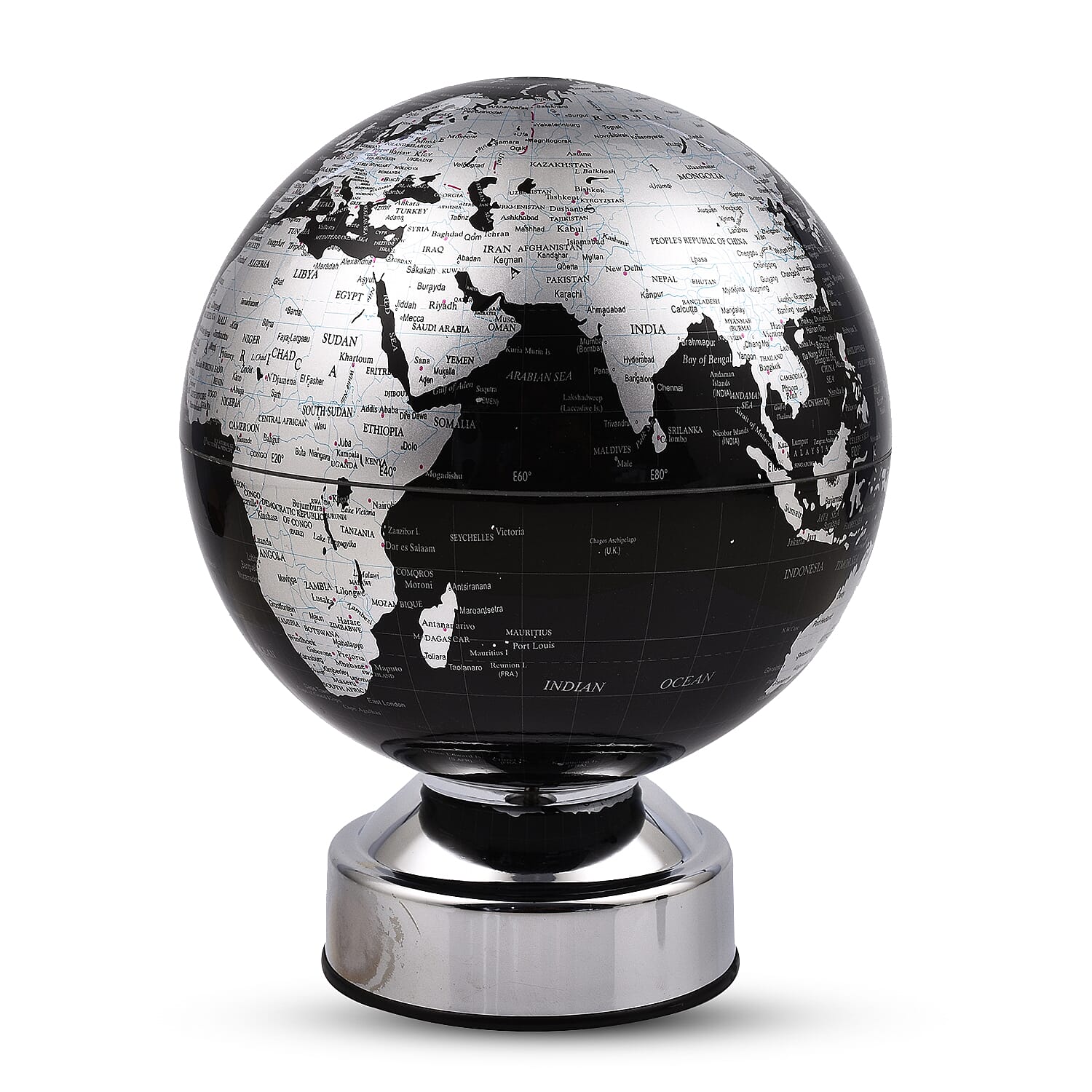 Black and Silver Rotating Globe (Size 15cm Dia)