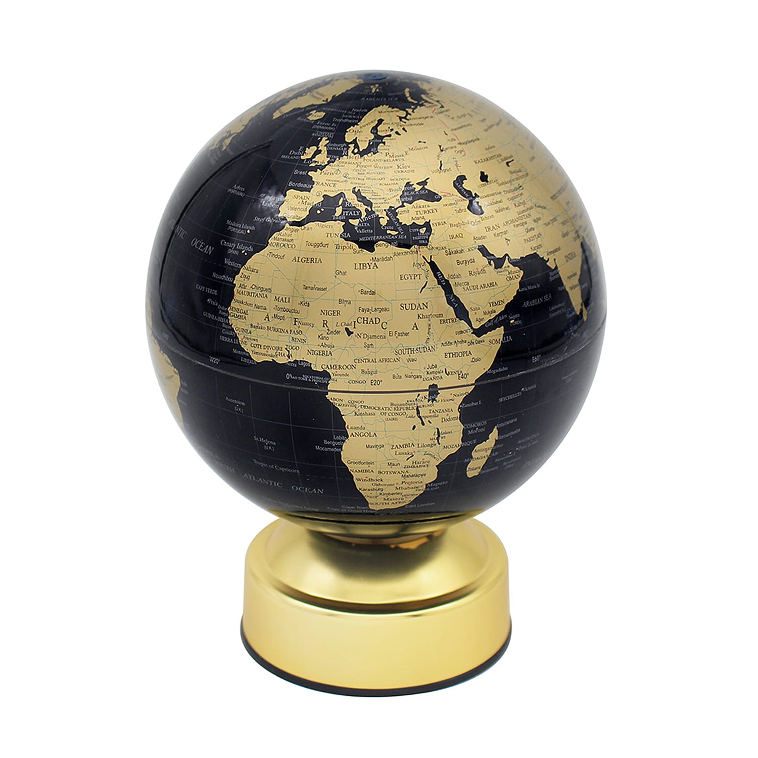 Black and Gold Rotating Globe (Size 15cm Dia)