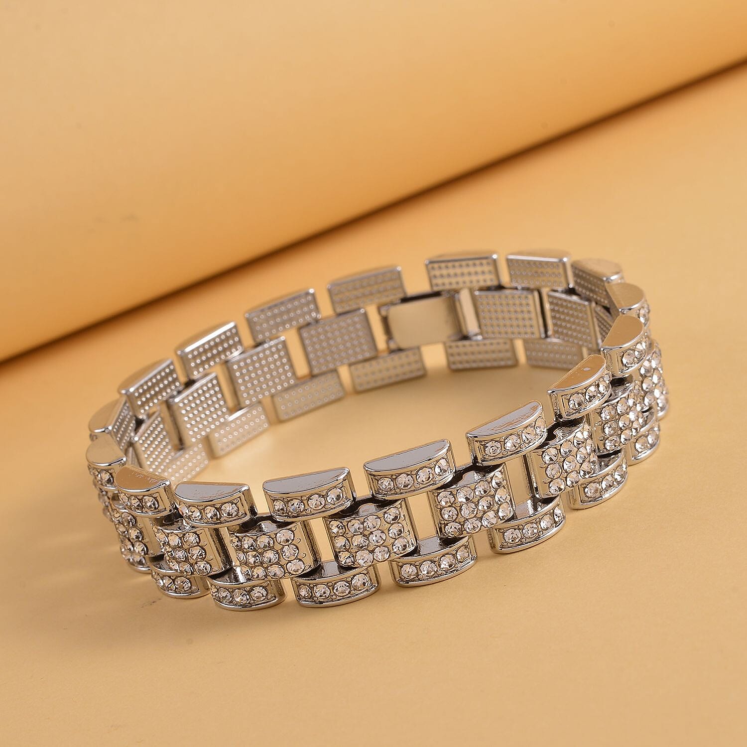 Doorbuster - White Austrian Crystal Bracelet (Size - 7.5) in Silver Tone