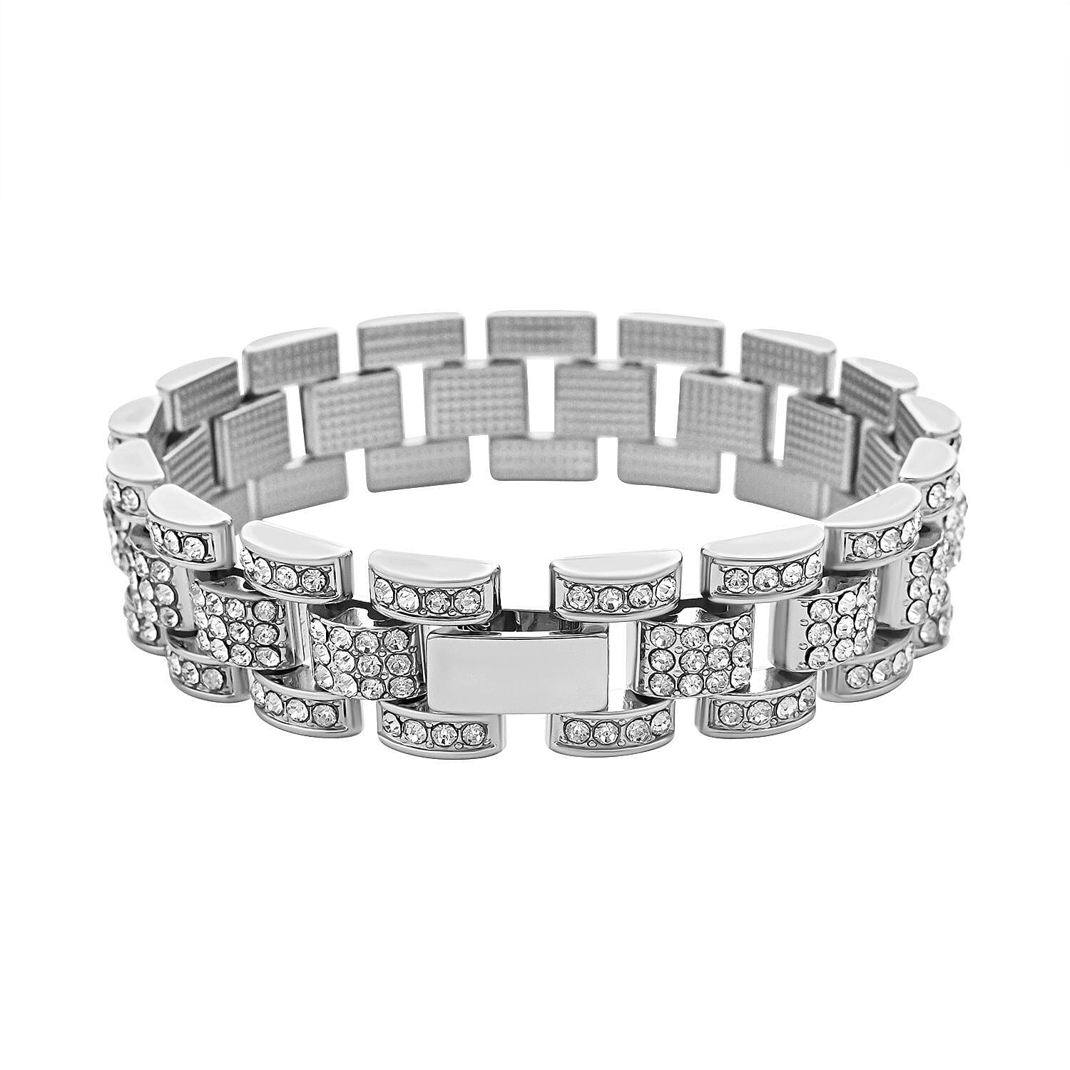 Doorbuster - White Austrian Crystal Bracelet (Size - 7.5) in Silver Tone
