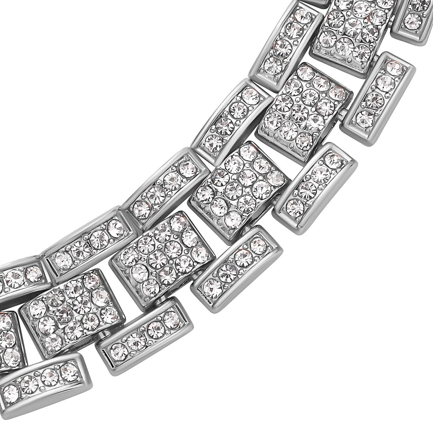 Doorbuster - White Austrian Crystal Bracelet (Size - 7.5) in Silver Tone