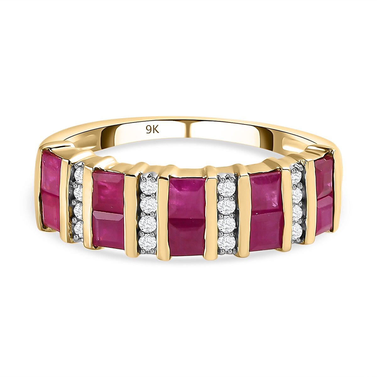 9K Yellow Gold Ruby and Moissanite Ring 1.27 Ct.