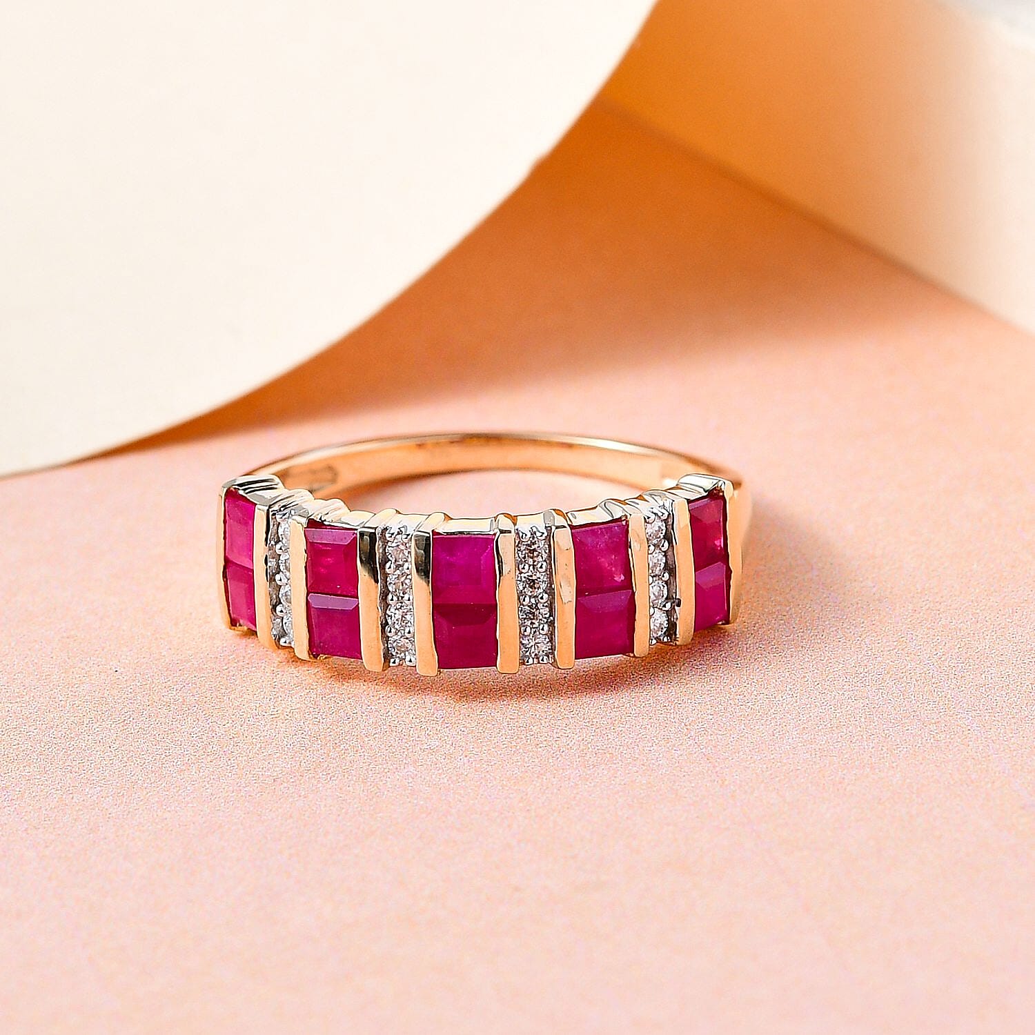 9K Yellow Gold Ruby and Moissanite Ring 1.27 Ct.