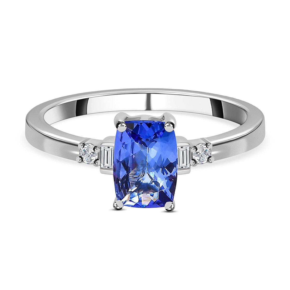 14K White Gold AAA Tanzanite and Diamond Ring 0.95 Ct.