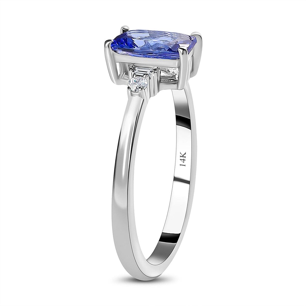 14K White Gold AAA Tanzanite and Diamond Ring 0.95 Ct.