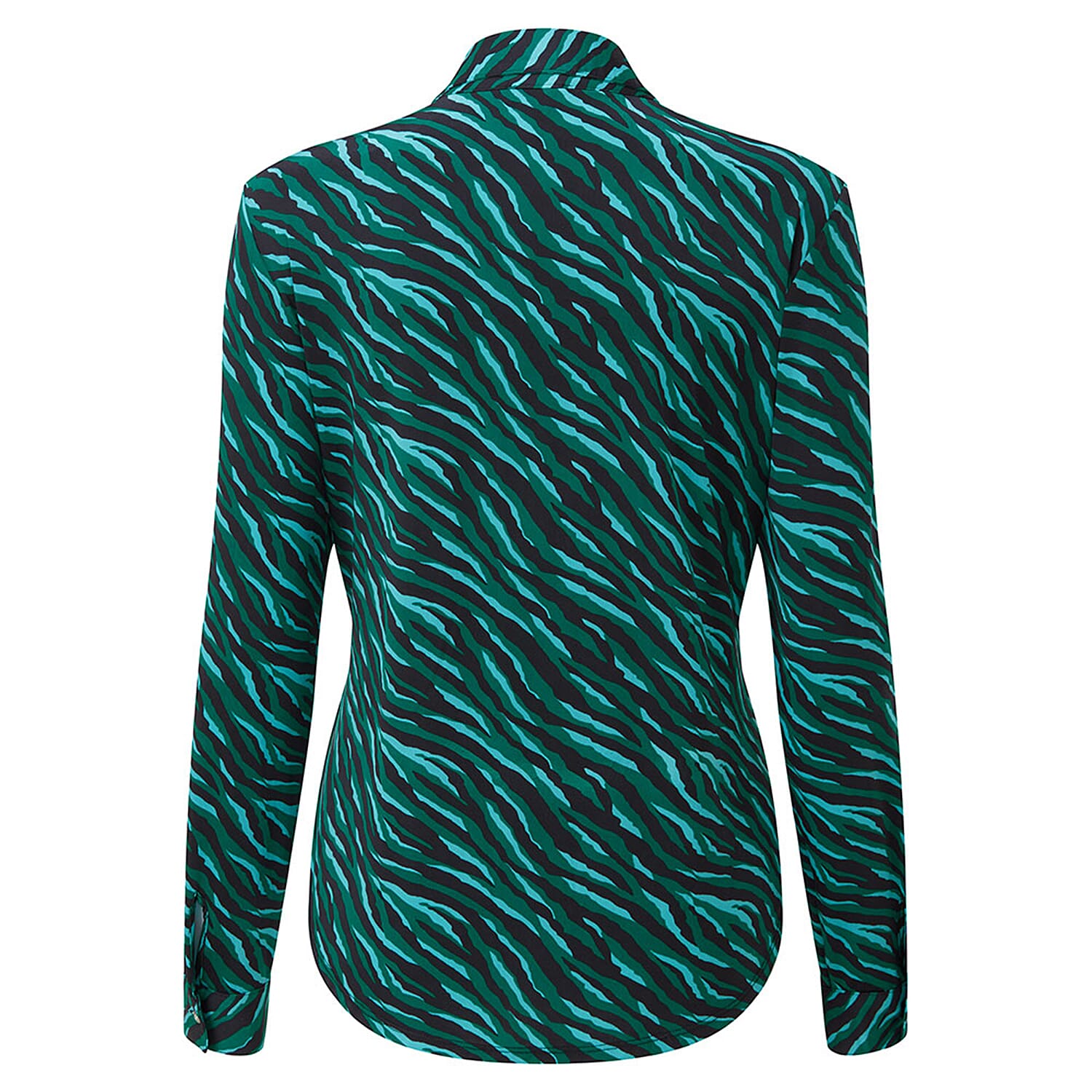 EMRECO Zip Front Classic Collar Blouse with Long Sleeves (Size 10) - Turquoise