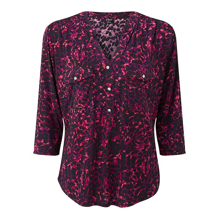 EMRECO Animal Print Jersey Mandarin Collar Blouse with Long Sleeves (Size 18) - Pink