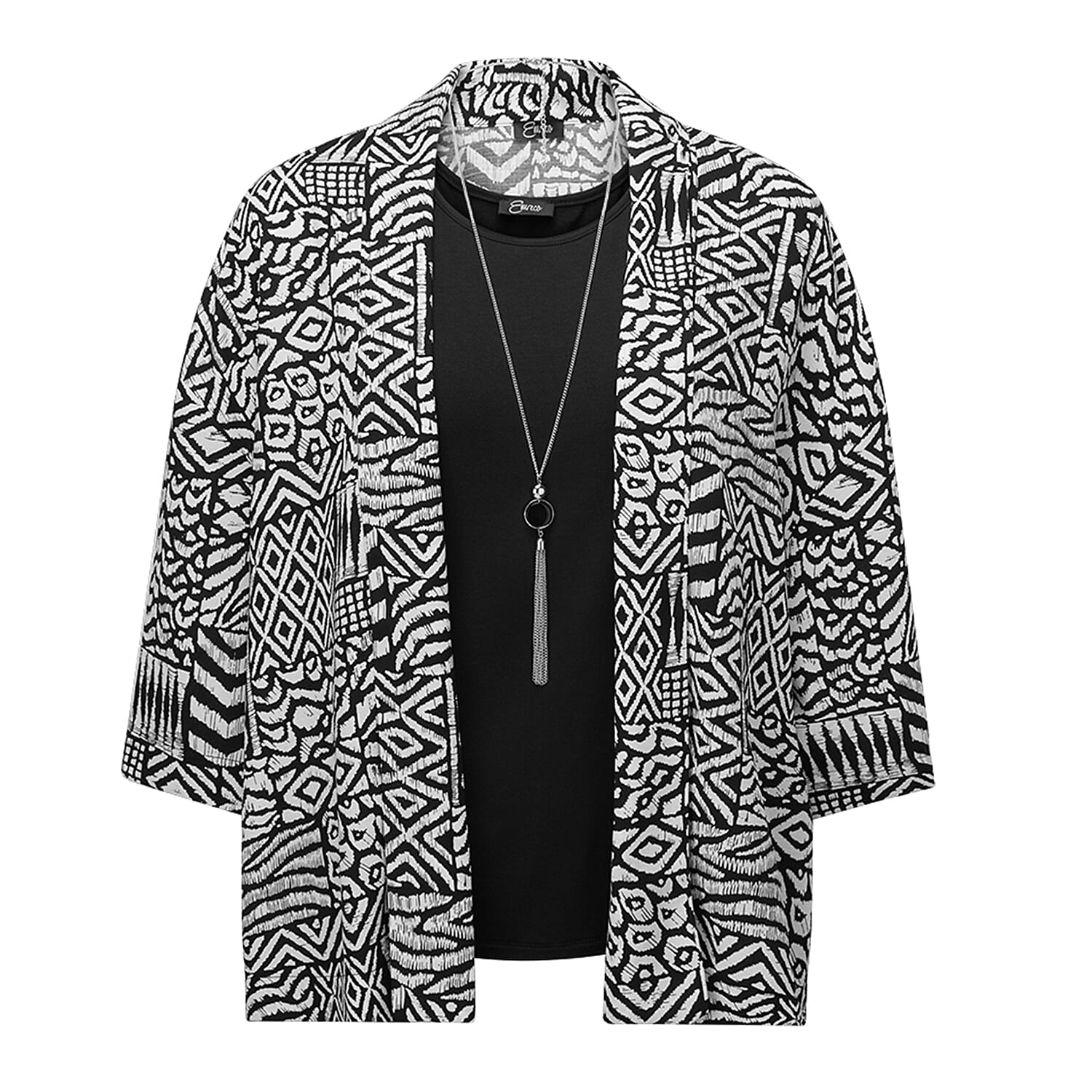 EMRECO 2 in 1 Patchwork Kimono and Cami with 3-4 sleeves (Size 10) - Black & White