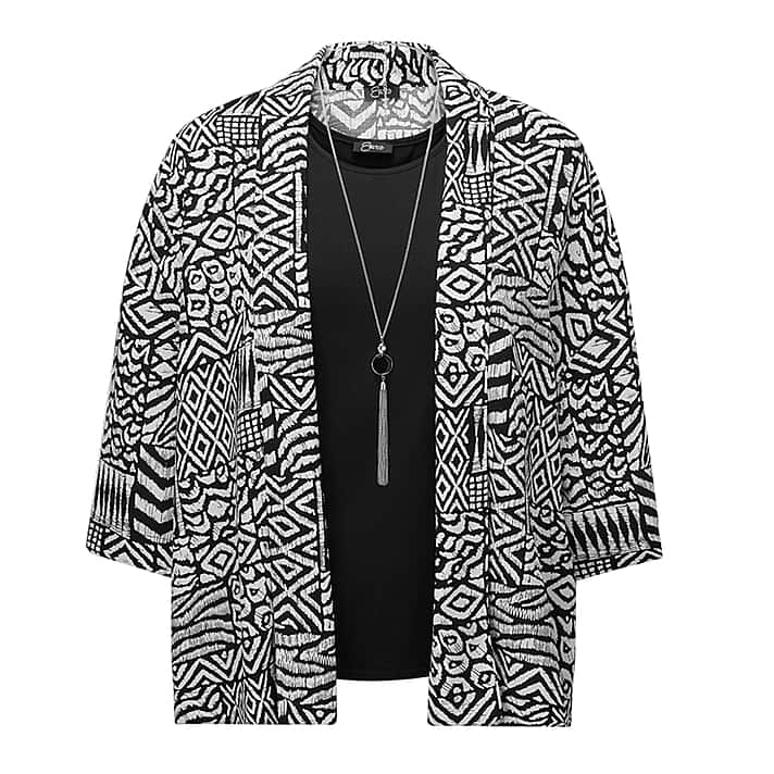 EMRECO 2 in 1 Patchwork Kimono and Cami with 3-4 sleeves (Size 10) - Black & White