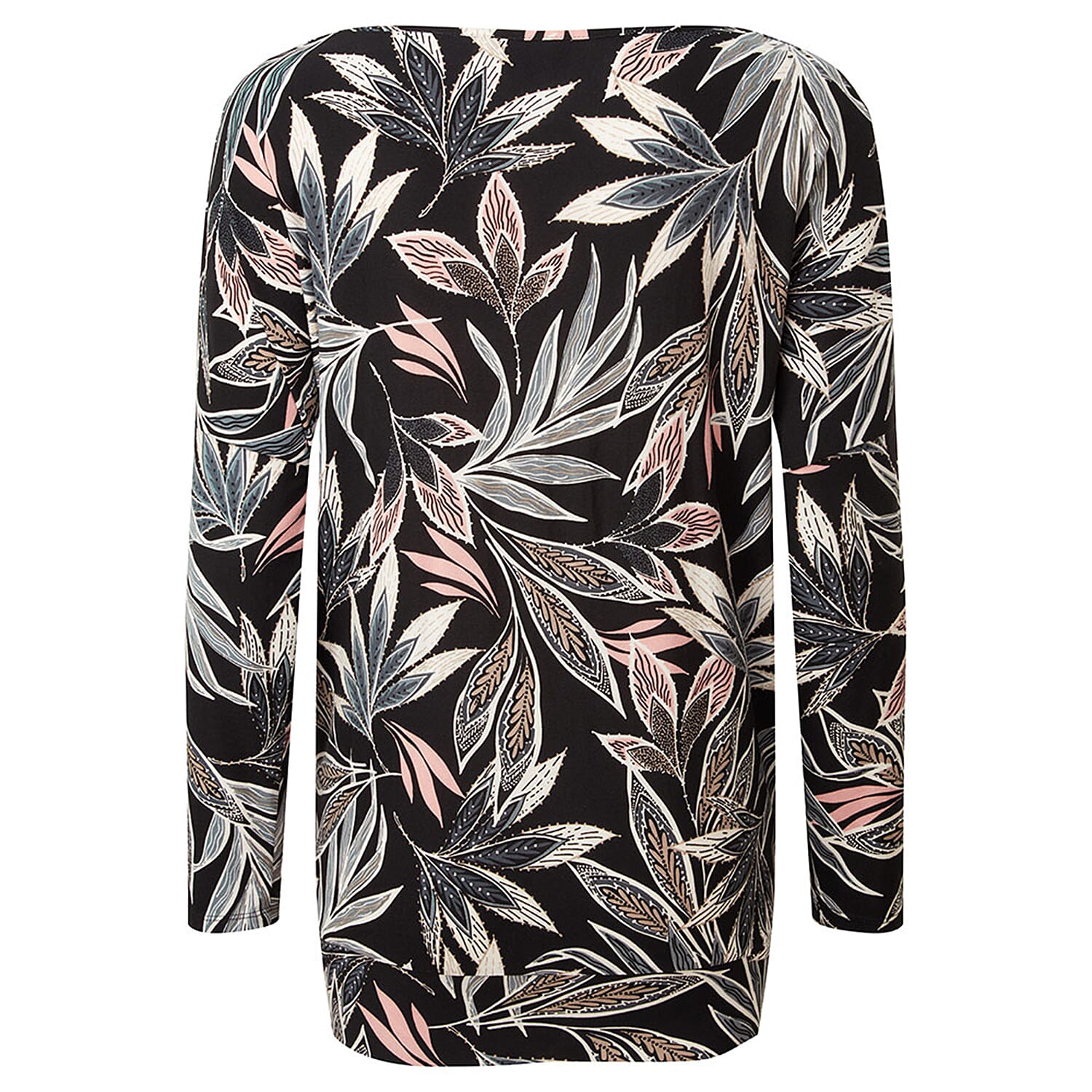 EMRECO Oversized Leaf Print Top with Long Sleeves (Size 10) - Black & Multi