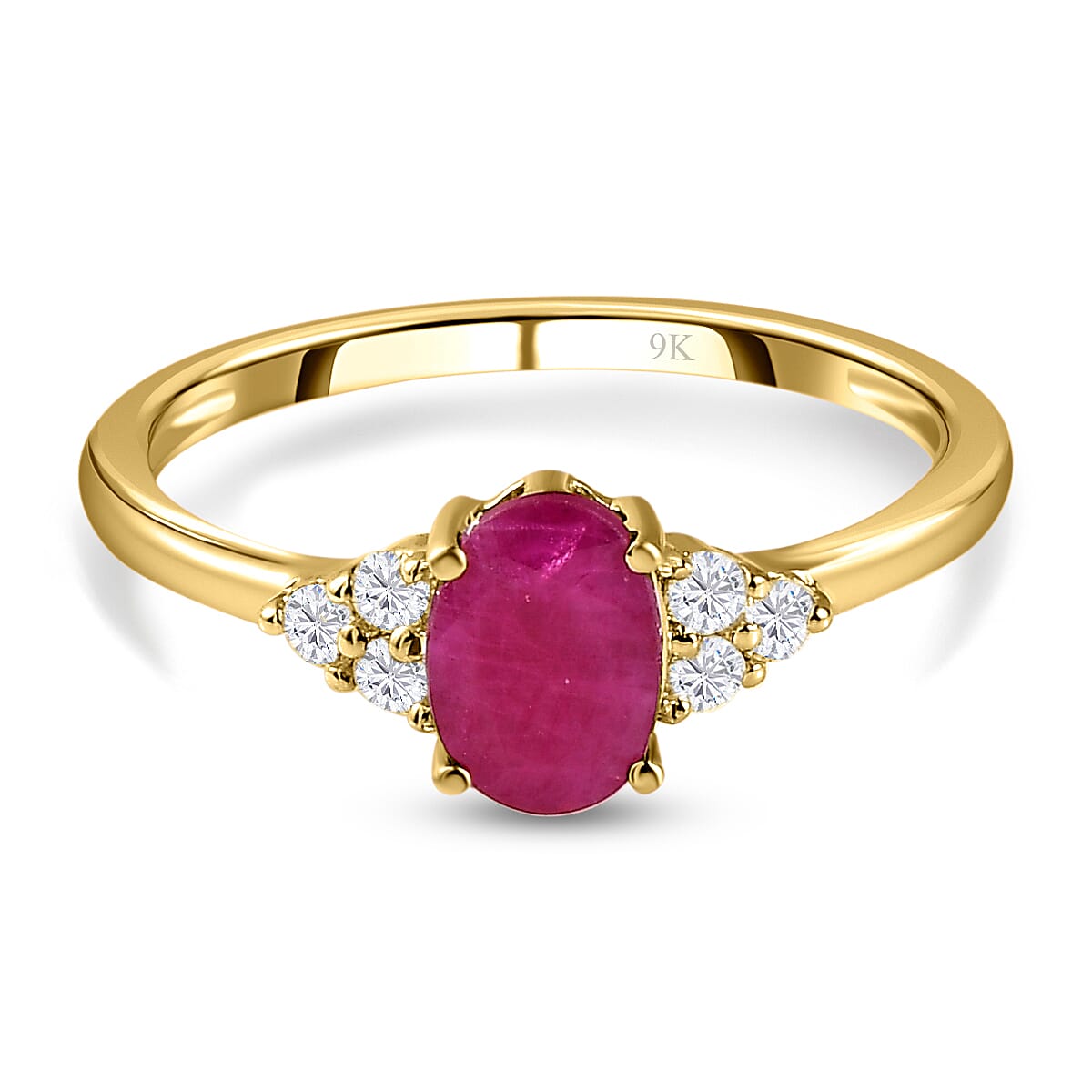 9K Yellow Gold Ruby and Moissanite Ring 1.03 Ct.