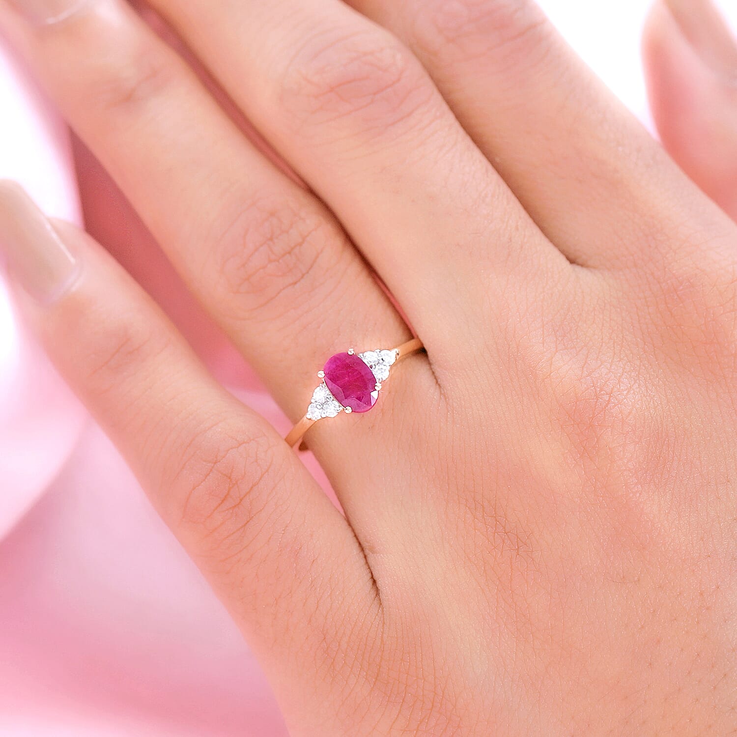 9K Yellow Gold Ruby and Moissanite Ring 1.03 Ct.