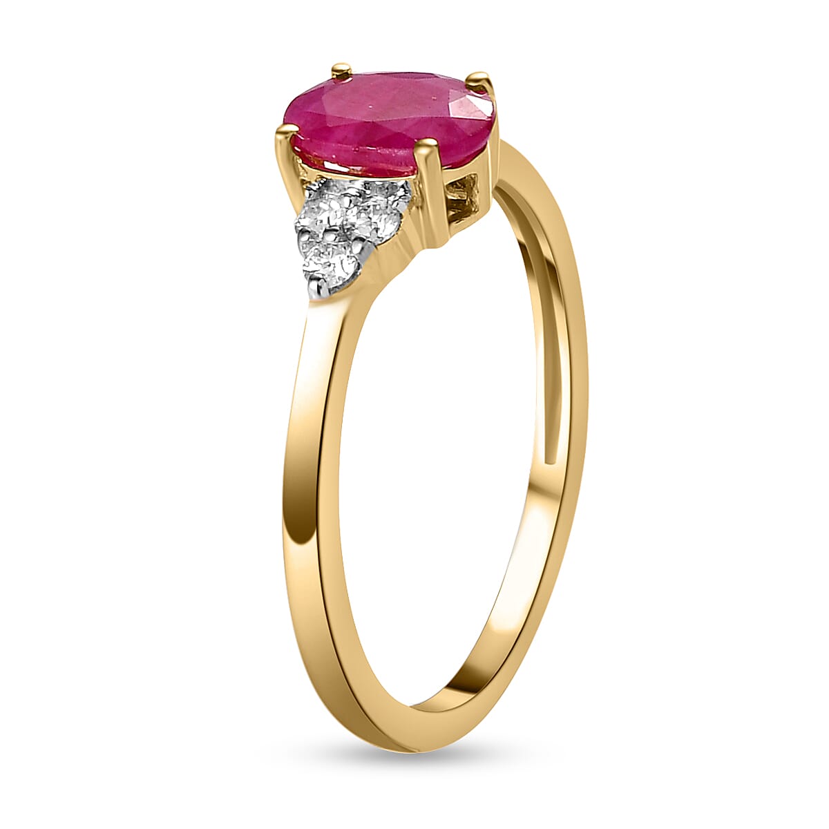 9K Yellow Gold Ruby and Moissanite Ring 1.03 Ct.