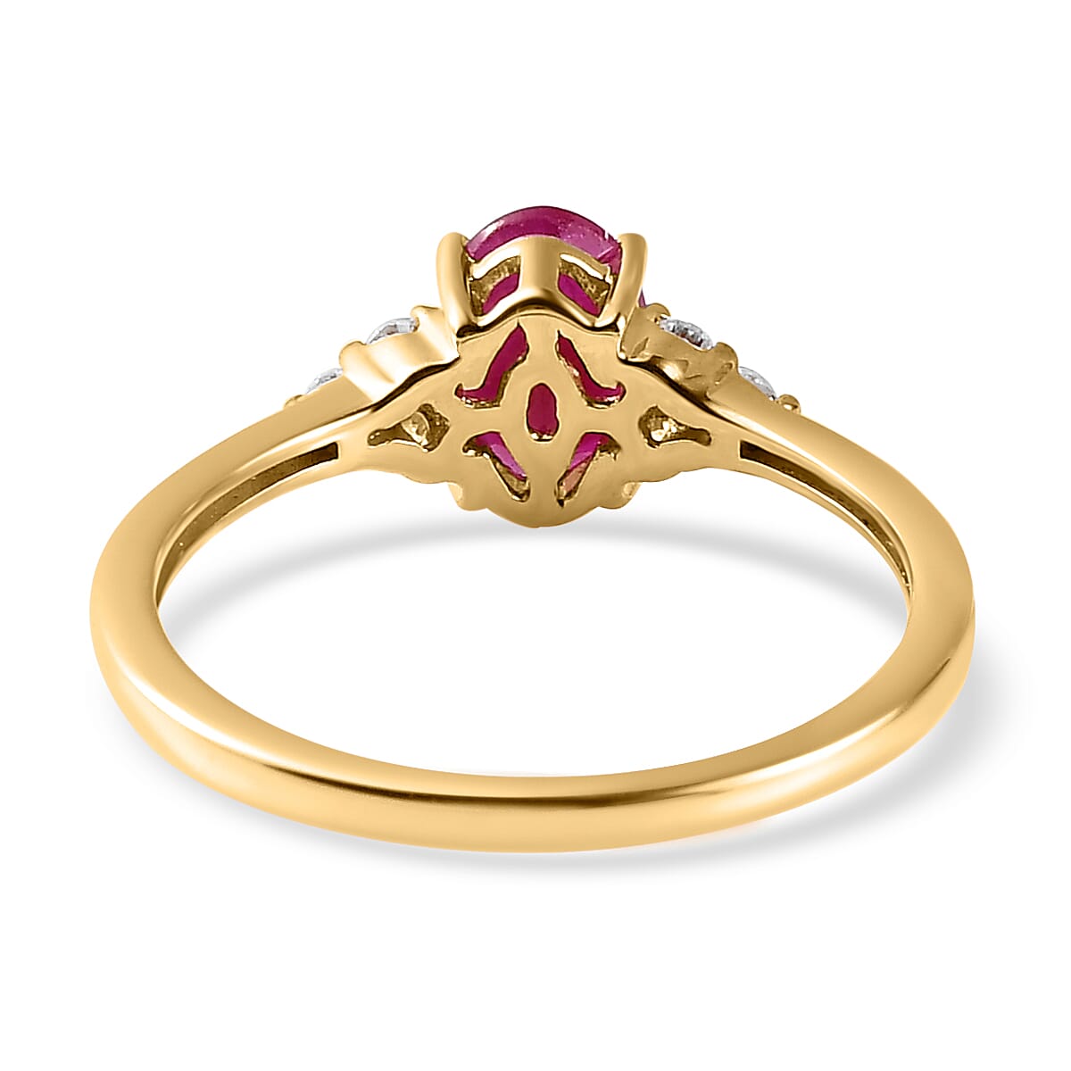 9K Yellow Gold Ruby and Moissanite Ring 1.03 Ct.