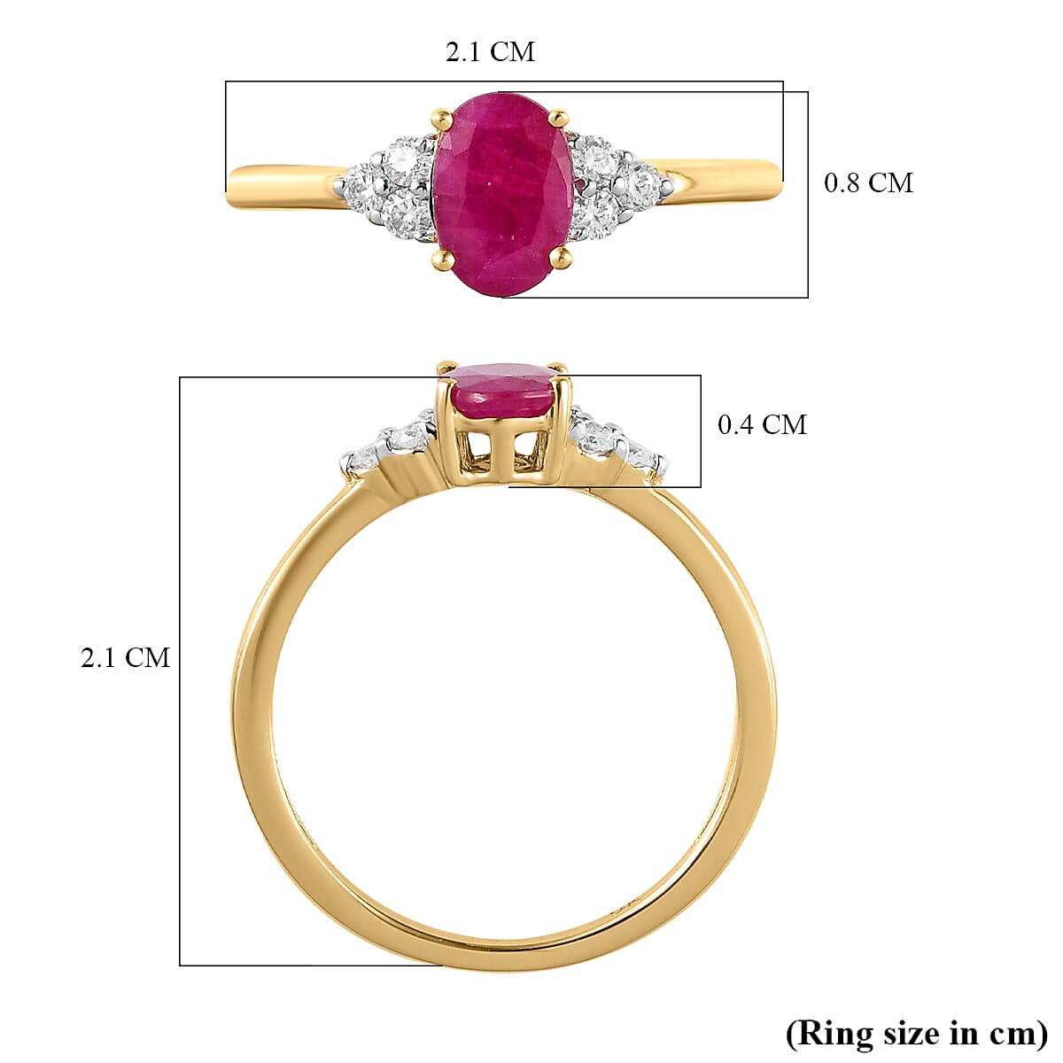 9K Yellow Gold Ruby and Moissanite Ring 1.03 Ct.