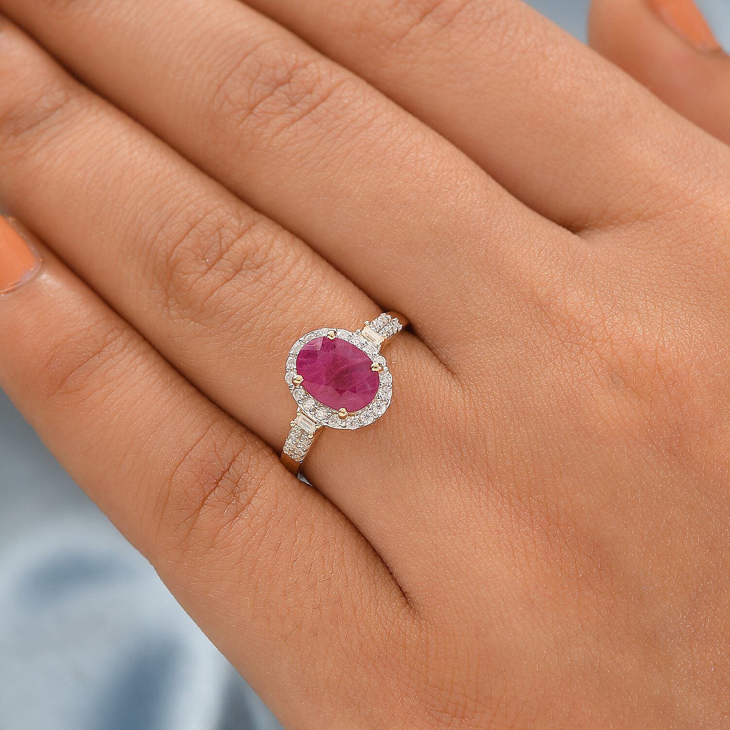 9K Yellow Gold AA Ruby and Moissanite Ring 2.02 Ct