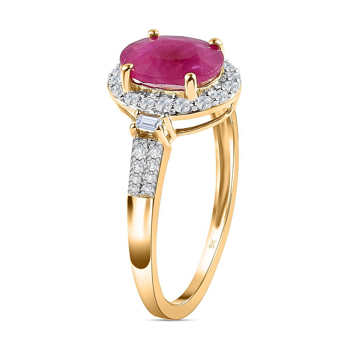9K Yellow Gold AA Ruby and Moissanite Ring 2.02 Ct