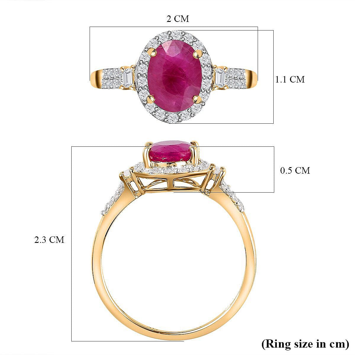 9K Yellow Gold AA Ruby and Moissanite Ring 2.02 Ct