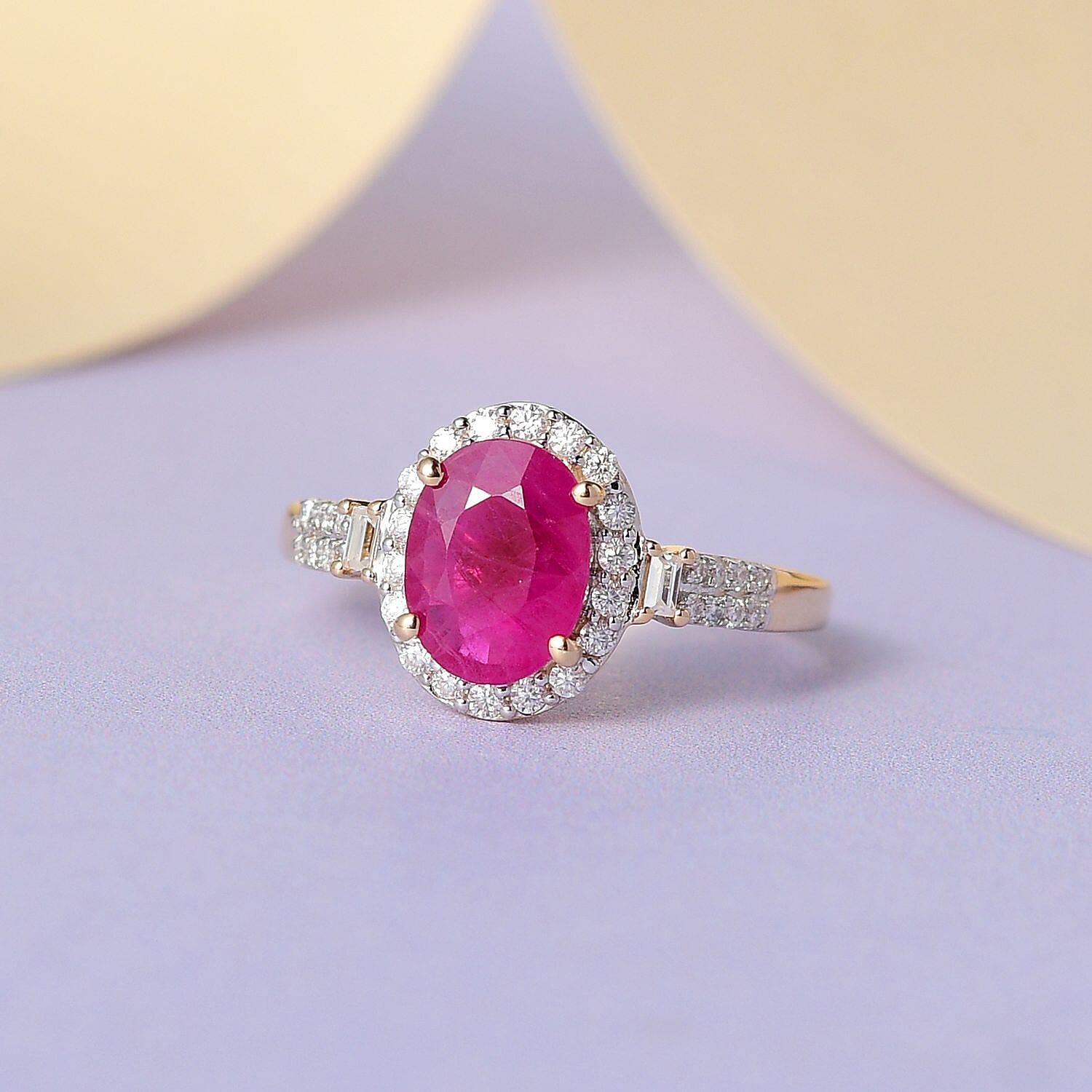 9K Yellow Gold AA Ruby and Moissanite Ring 2.02 Ct