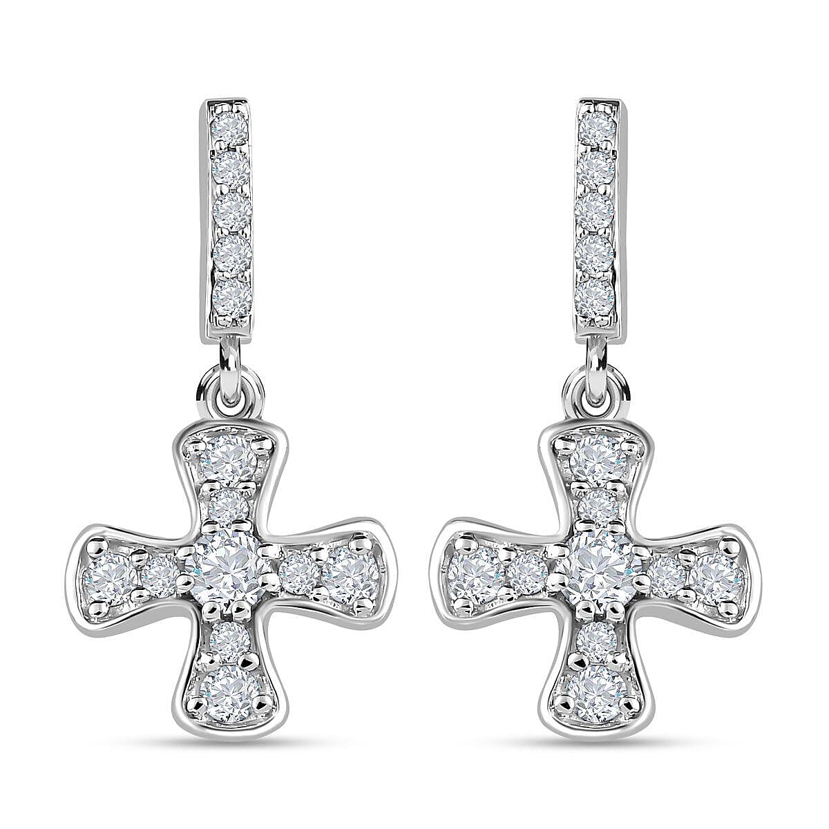 9K White Gold Moissanite Cross Dangle Earrings