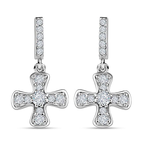 9K White Gold Moissanite Cross Dangle Earrings