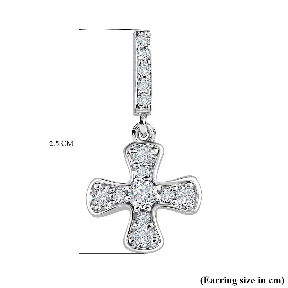9K White Gold Moissanite Cross Dangle Earrings