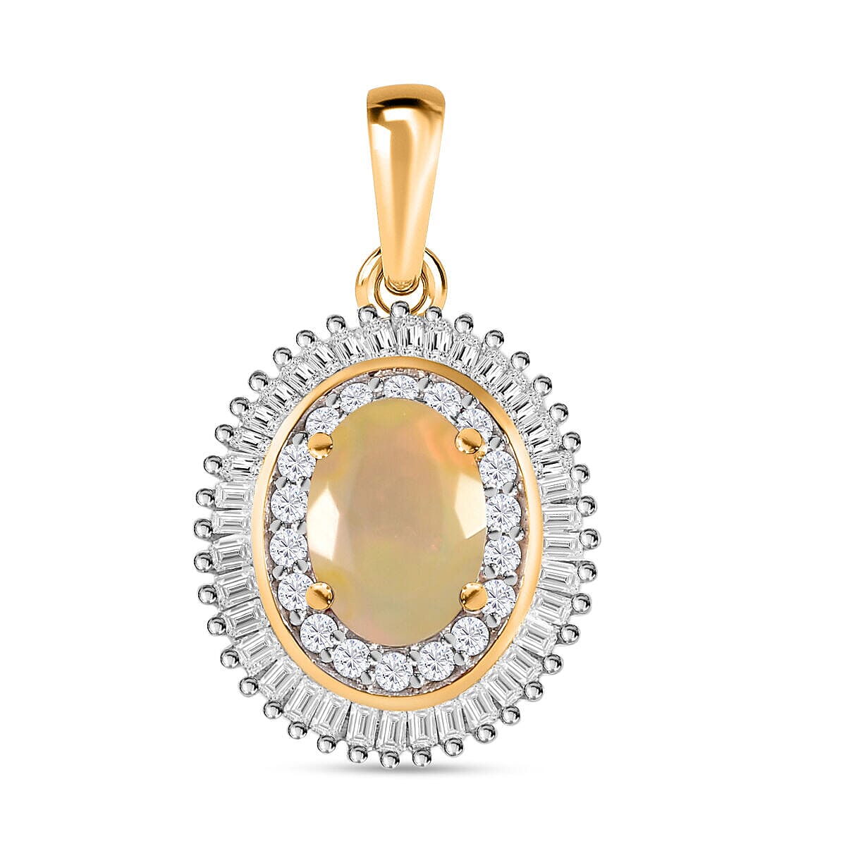 9K Yellow Gold AAA Ethiopian Welo Opal and Diamond Pendant 0.83 Ct