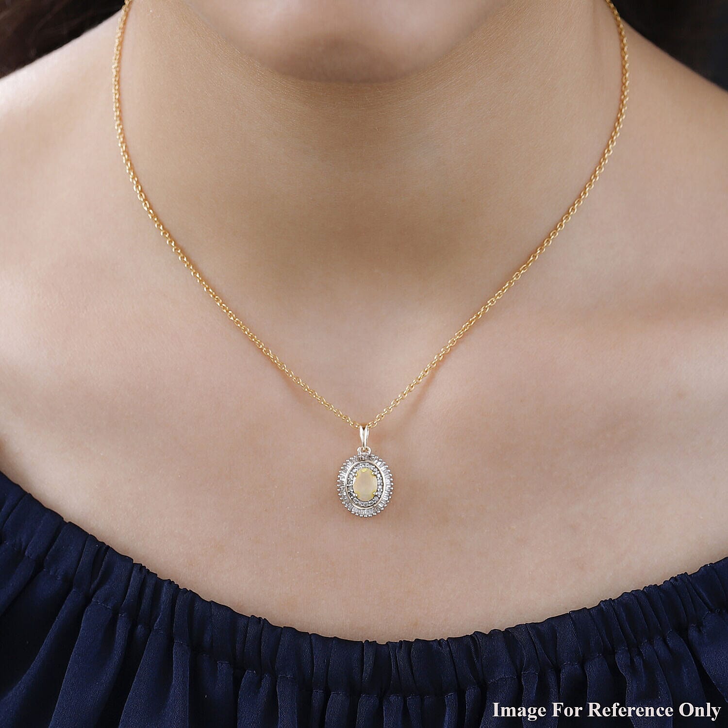 9K Yellow Gold AAA Ethiopian Welo Opal and Diamond Pendant 0.83 Ct