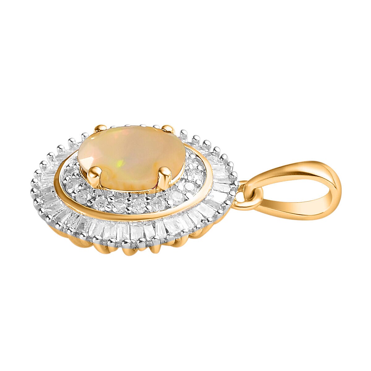 9K Yellow Gold AAA Ethiopian Welo Opal and Diamond Pendant 0.83 Ct
